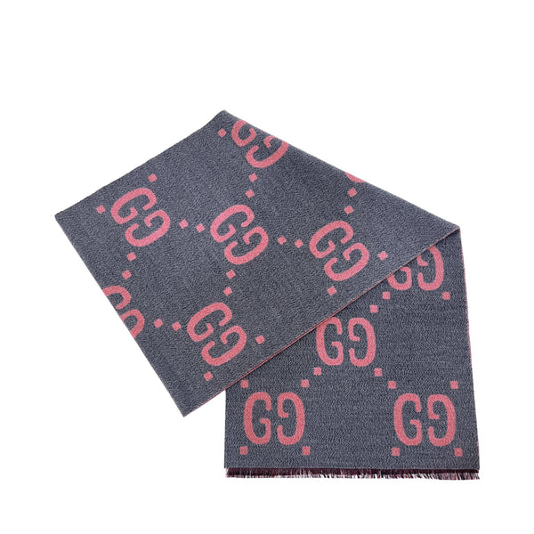 Blue / Red GG Jacquard Wool Silk Scarf