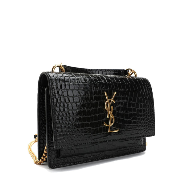 Buy SAINT LAURENT Black Sunset Chain Wallet in Crocodile Embossed Shiny  Leather for WOMEN in Oman