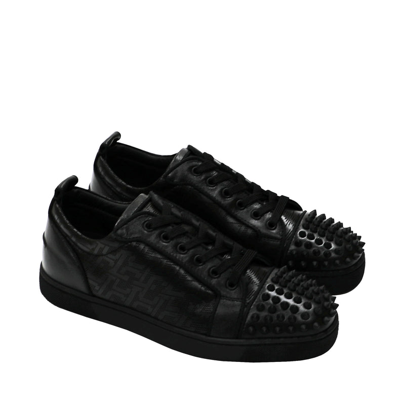 CHRISTIAN LOUBOUTIN: Louis Junior Spikes sneakers in leather with CL  monogram - Black