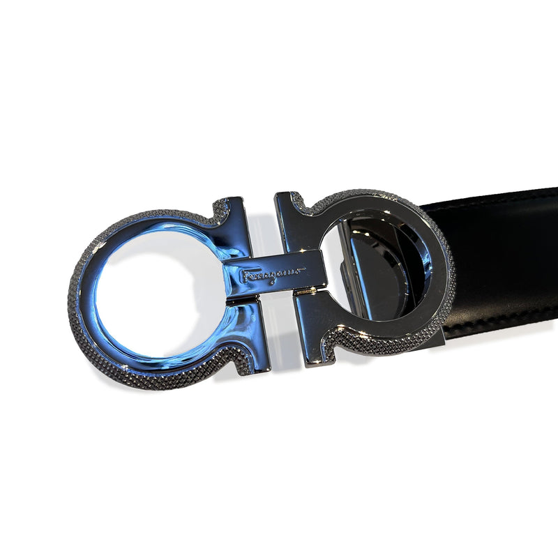 SALVATORE FERRAGAMO Reversible Adjustable Gancini Belt, Black