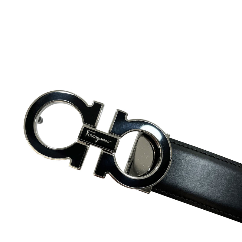 black ferragamo belt silver buckle
