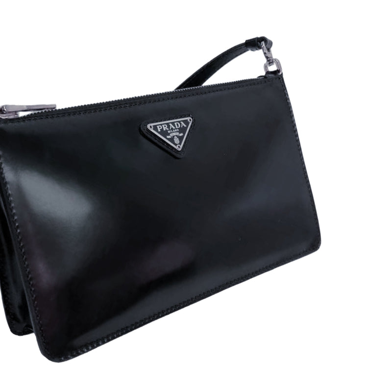 Prada Triangle Logo Plaque Flap Chain Shoulder Bag - Women in Black