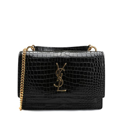 Saint Laurent Sunset Chain Wallet Navy Croc-embossed Shiny Calfskin Si –  Coco Approved Studio