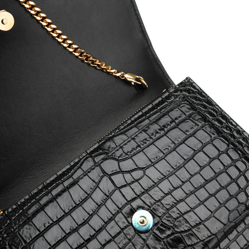 Sunset Chain Wallet in crocodile-embossed shiny leather - AirRobe