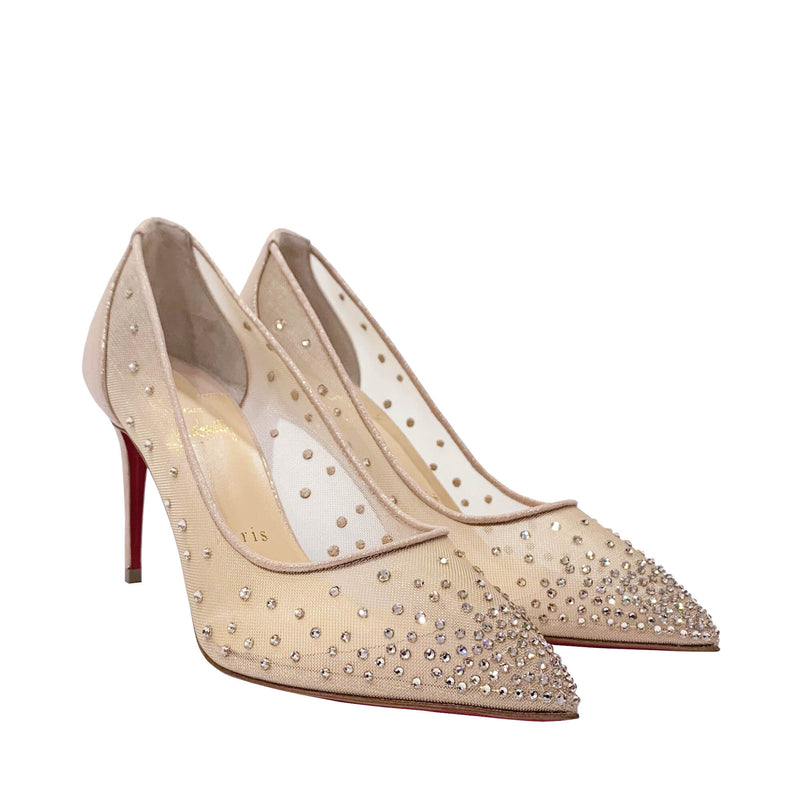 Christian Louboutin Follies Strass Suede Pumps 85 in Natural